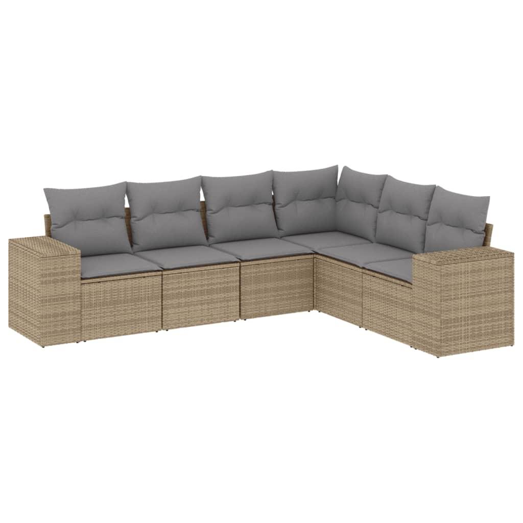 6 Piece Garden Sofa Set with Cushions Beige Poly Rattan