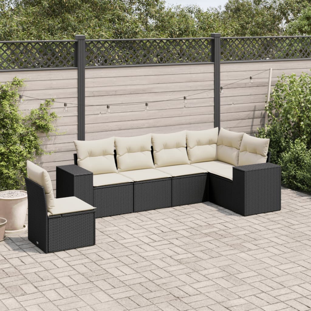 6 Piece Garden Sofa Set with Cushions Black Poly Rattan