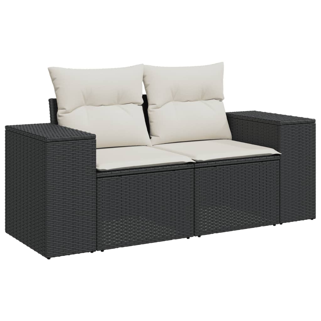 7 Piece Garden Sofa Set with Cushions Black Poly Rattan