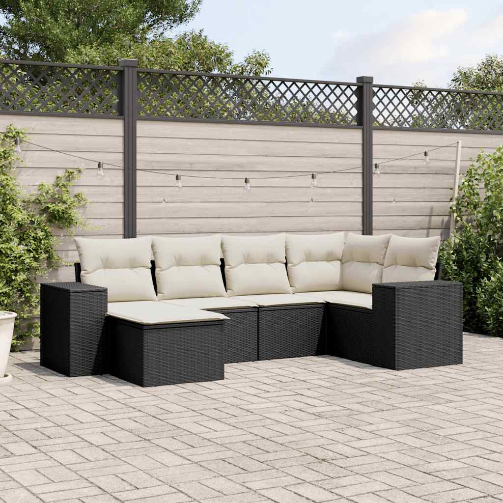 6 Piece Garden Sofa Set with Cushions Black Poly Rattan