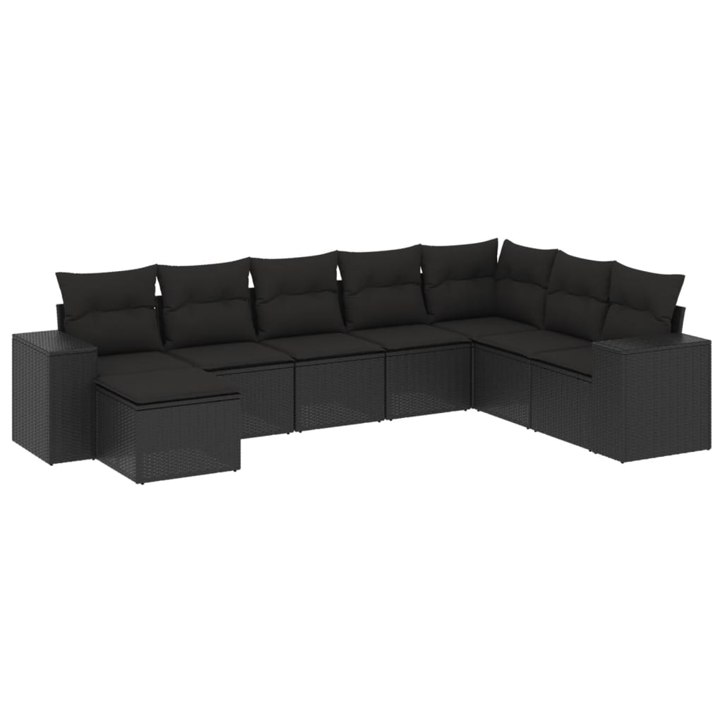 8 Piece Garden Sofa Set with Cushions Black Poly Rattan