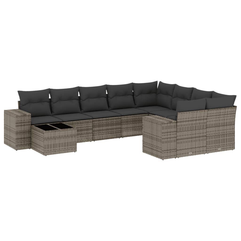 10 Piece Garden Sofa Set with Cushions Grey Poly Rattan