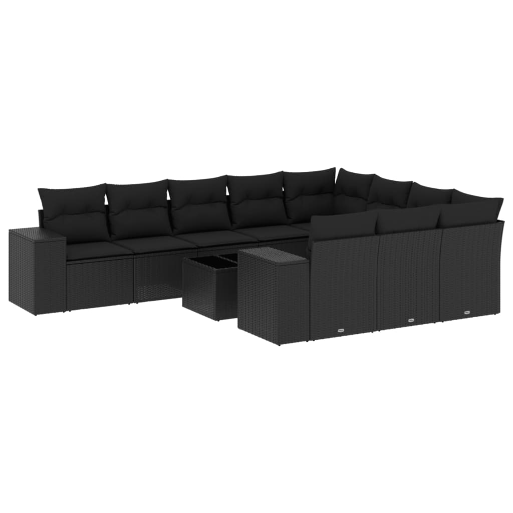 11 Piece Garden Sofa Set with Cushions Black Poly Rattan