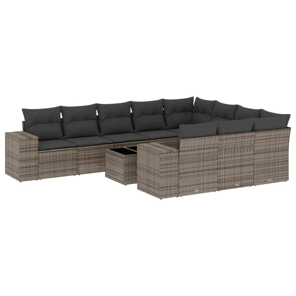 11 Piece Garden Sofa Set with Cushions Grey Poly Rattan