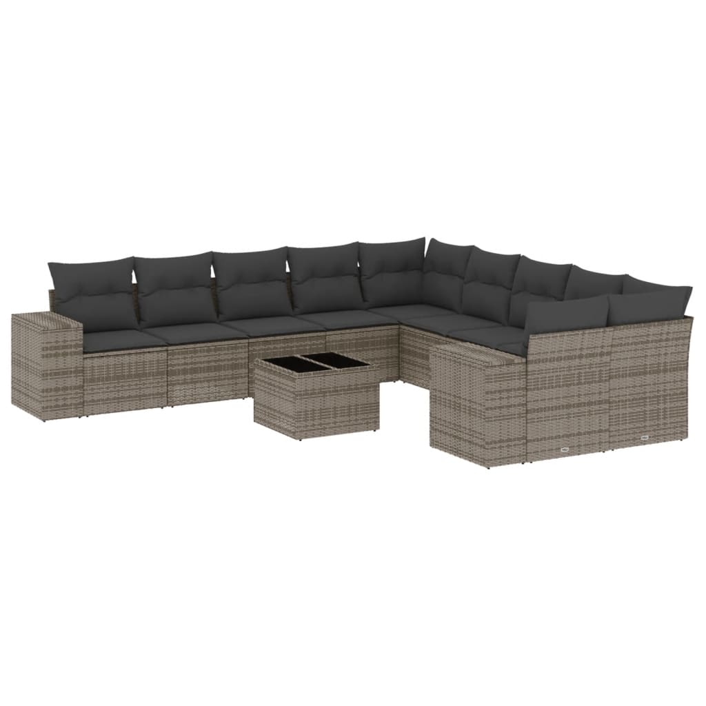 11 Piece Garden Sofa Set with Cushions Grey Poly Rattan