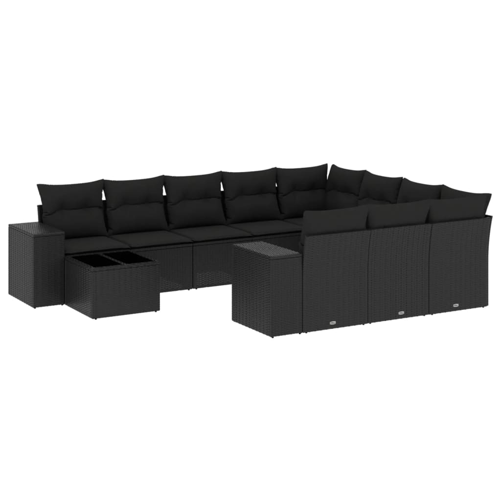 11 Piece Garden Sofa Set with Cushions Black Poly Rattan