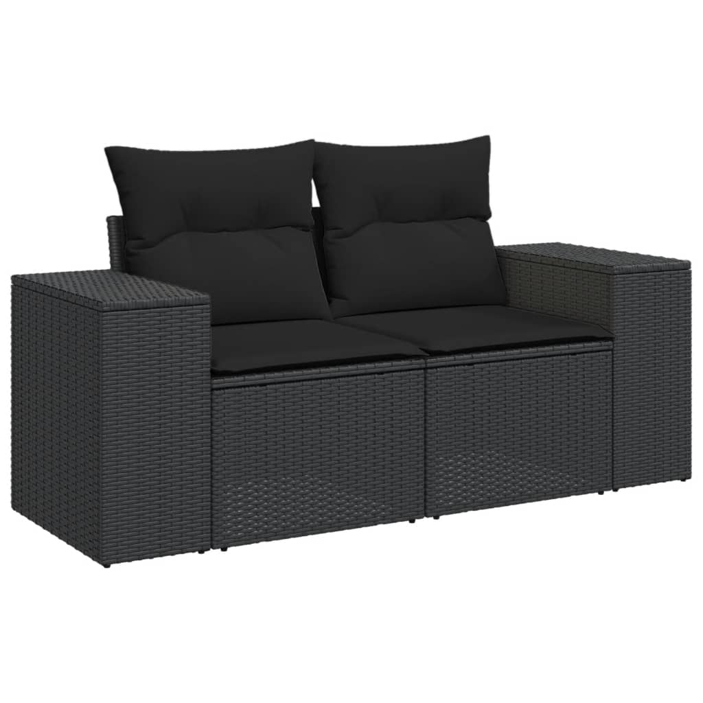 11 Piece Garden Sofa Set with Cushions Black Poly Rattan