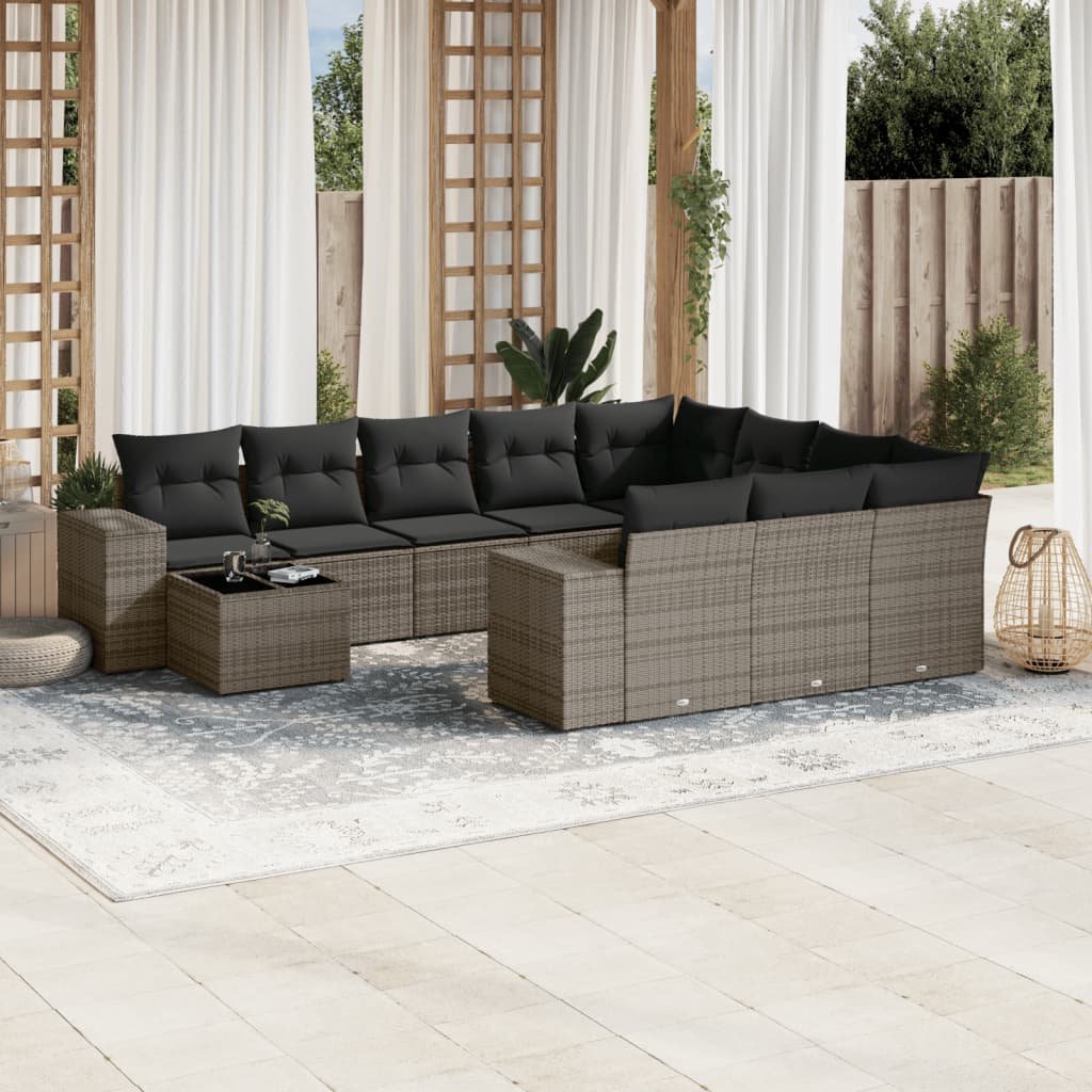 11 Piece Garden Sofa Set with Cushions Grey Poly Rattan