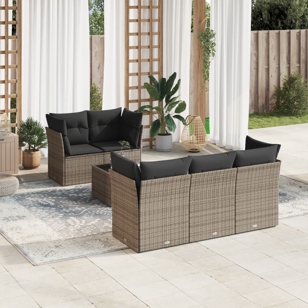 6 Piece Garden Sofa Set with Cushions Grey Poly Rattan