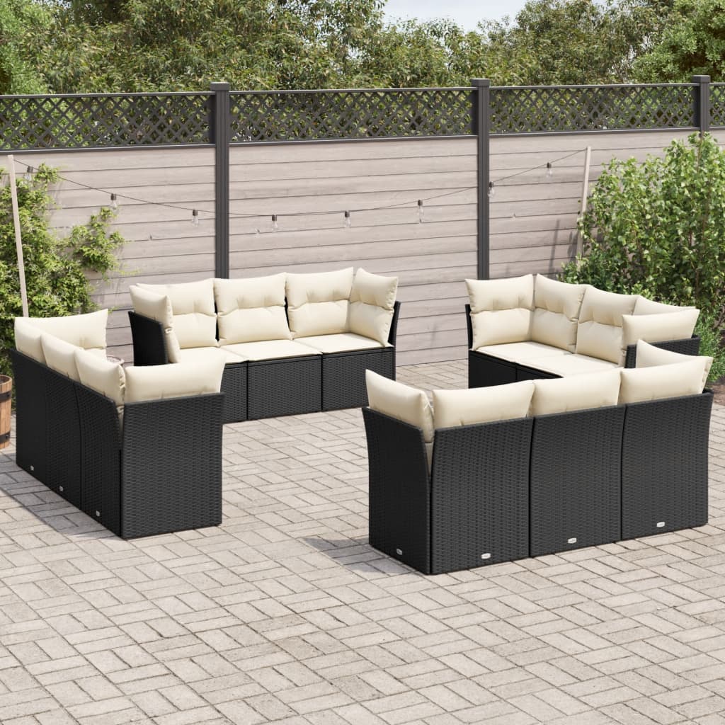 12 Piece Garden Sofa Set with Cushions Black Poly Rattan