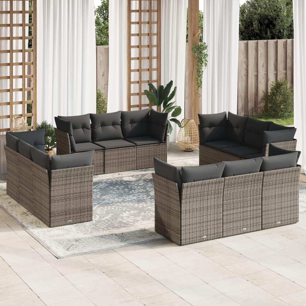 12 Piece Garden Sofa Set with Cushions Grey Poly Rattan