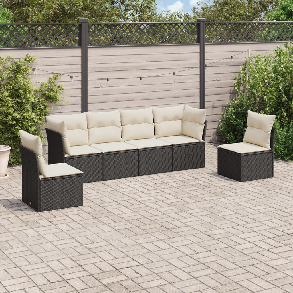 6 Piece Garden Sofa Set with Cushions Black Poly Rattan