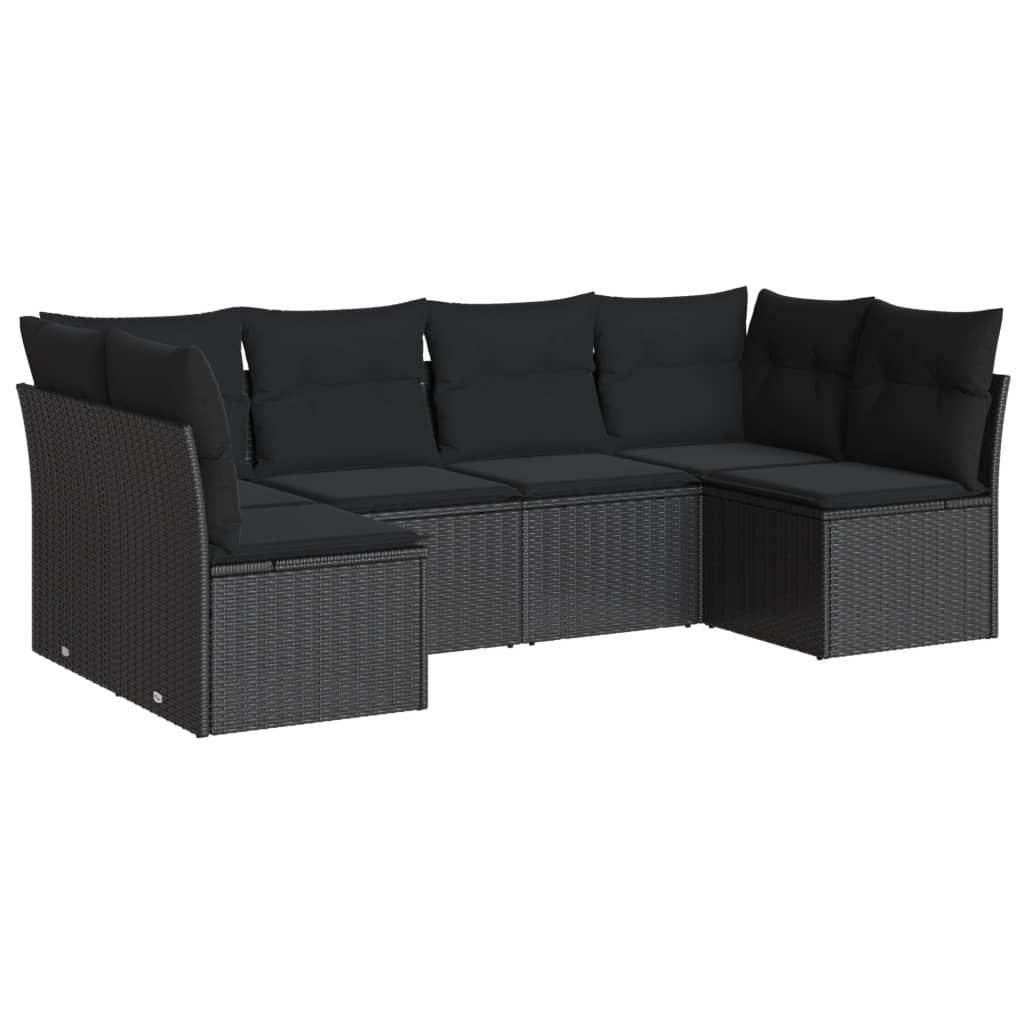 6 Piece Garden Sofa Set with Cushions Black Poly Rattan