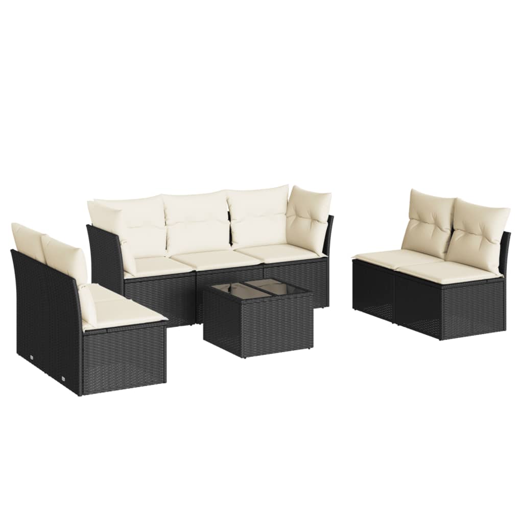 8 Piece Garden Sofa Set with Cushions Black Poly Rattan