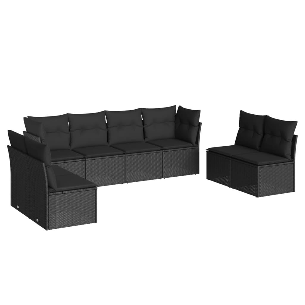 8 Piece Garden Sofa Set with Cushions Black Poly Rattan