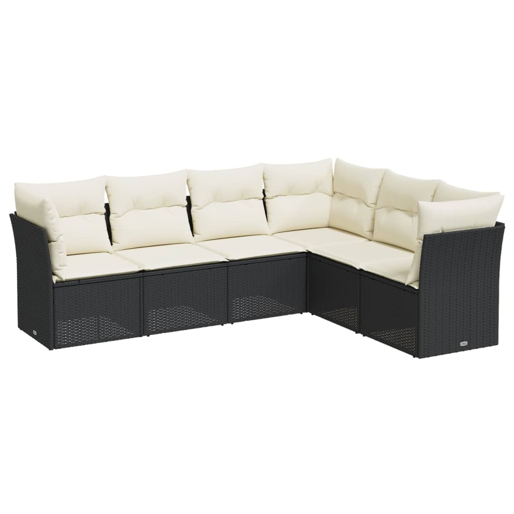 6 Piece Garden Sofa Set with Cushions Black Poly Rattan