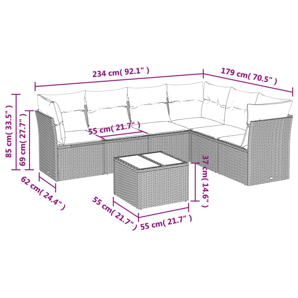 7 Piece Garden Sofa Set with Cushions Black Poly Rattan