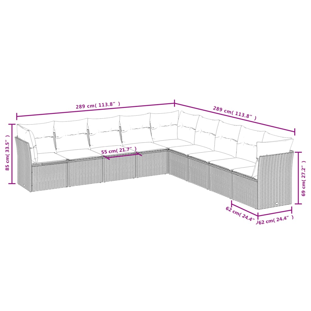 9 Piece Garden Sofa Set with Cushions Black Poly Rattan