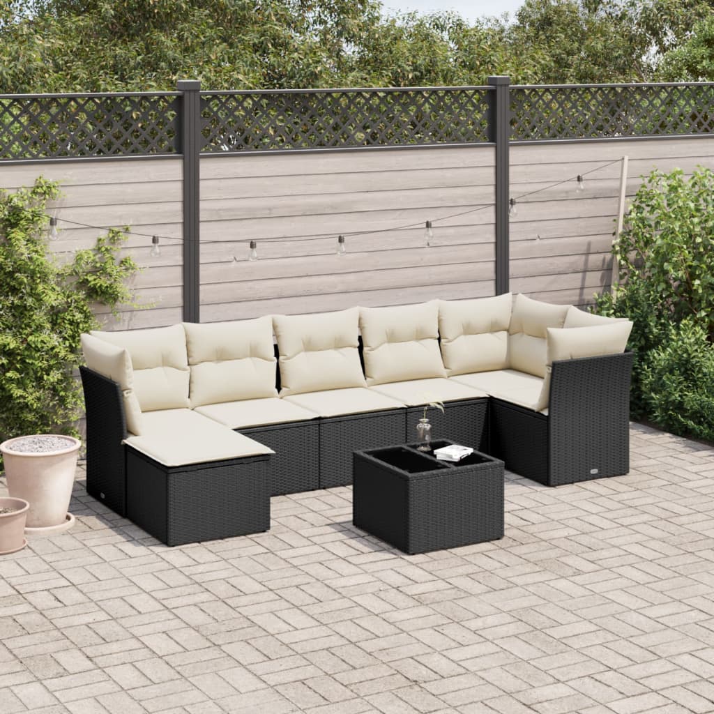 8 Piece Garden Sofa Set with Cushions Black Poly Rattan