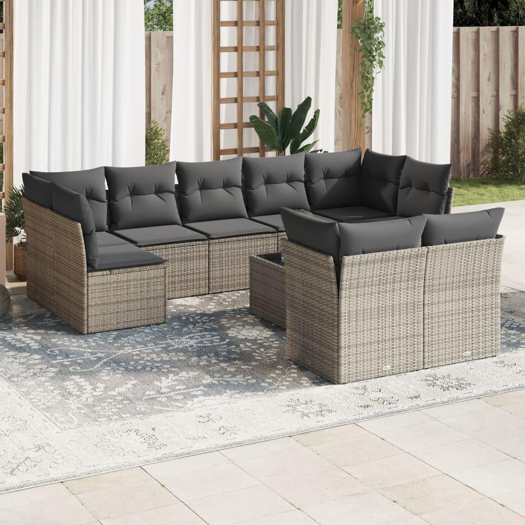 10 Piece Garden Sofa Set with Cushions Grey Poly Rattan