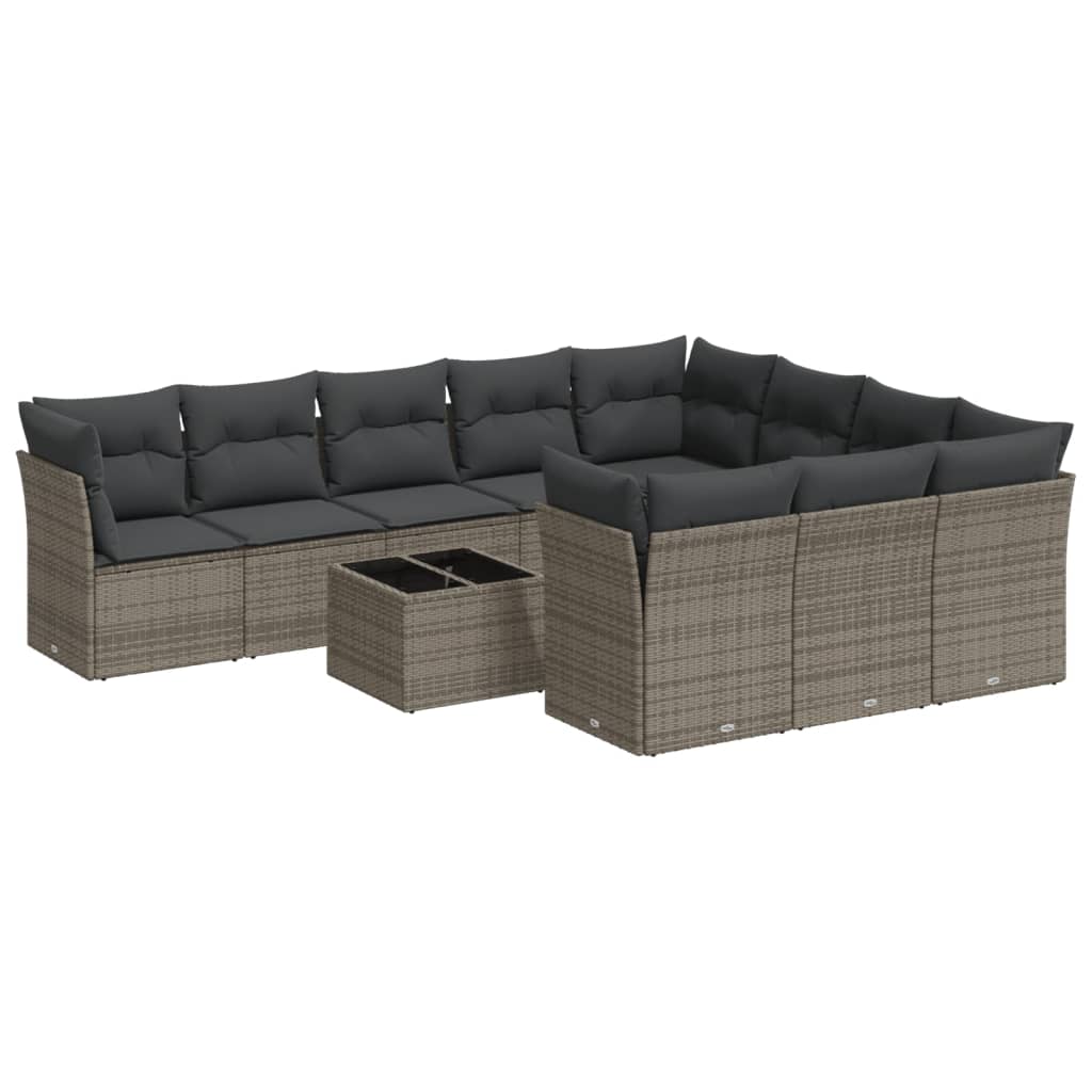 11 Piece Garden Sofa Set with Cushions Grey Poly Rattan