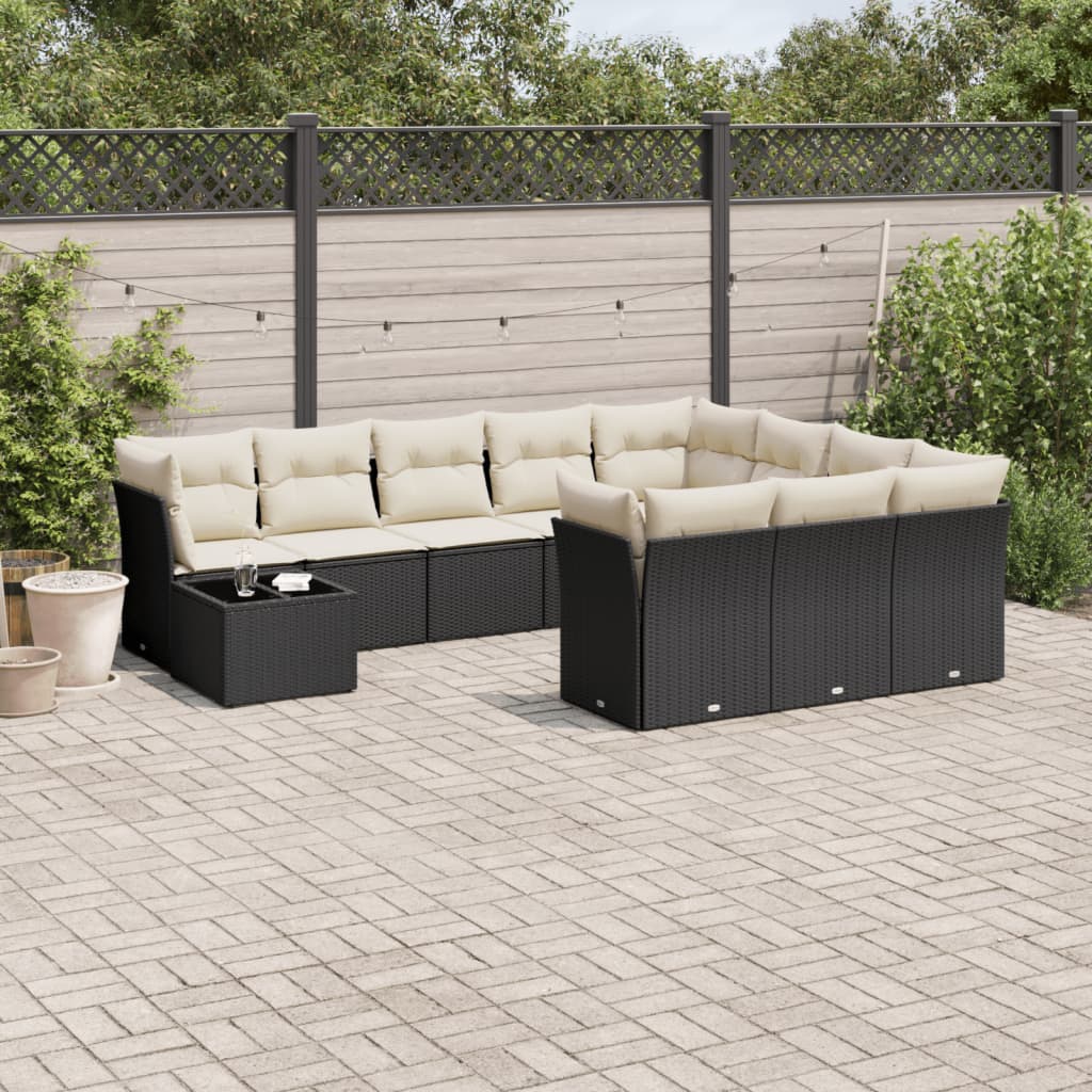 11 Piece Garden Sofa Set with Cushions Black Poly Rattan