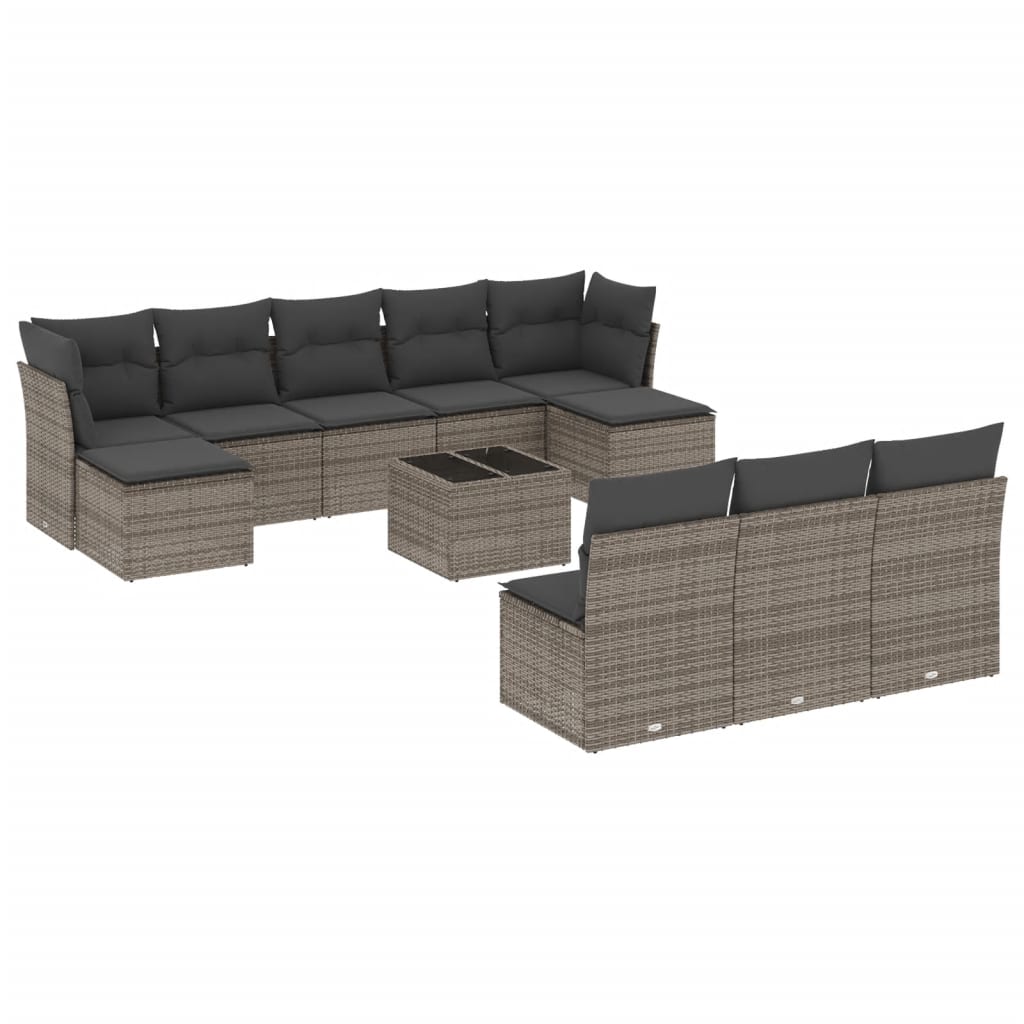 11 Piece Garden Sofa Set with Cushions Grey Poly Rattan