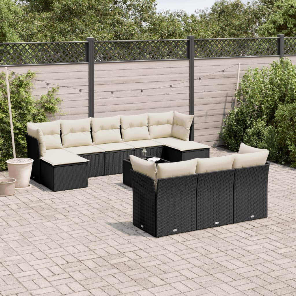 11 Piece Garden Sofa Set with Cushions Black Poly Rattan