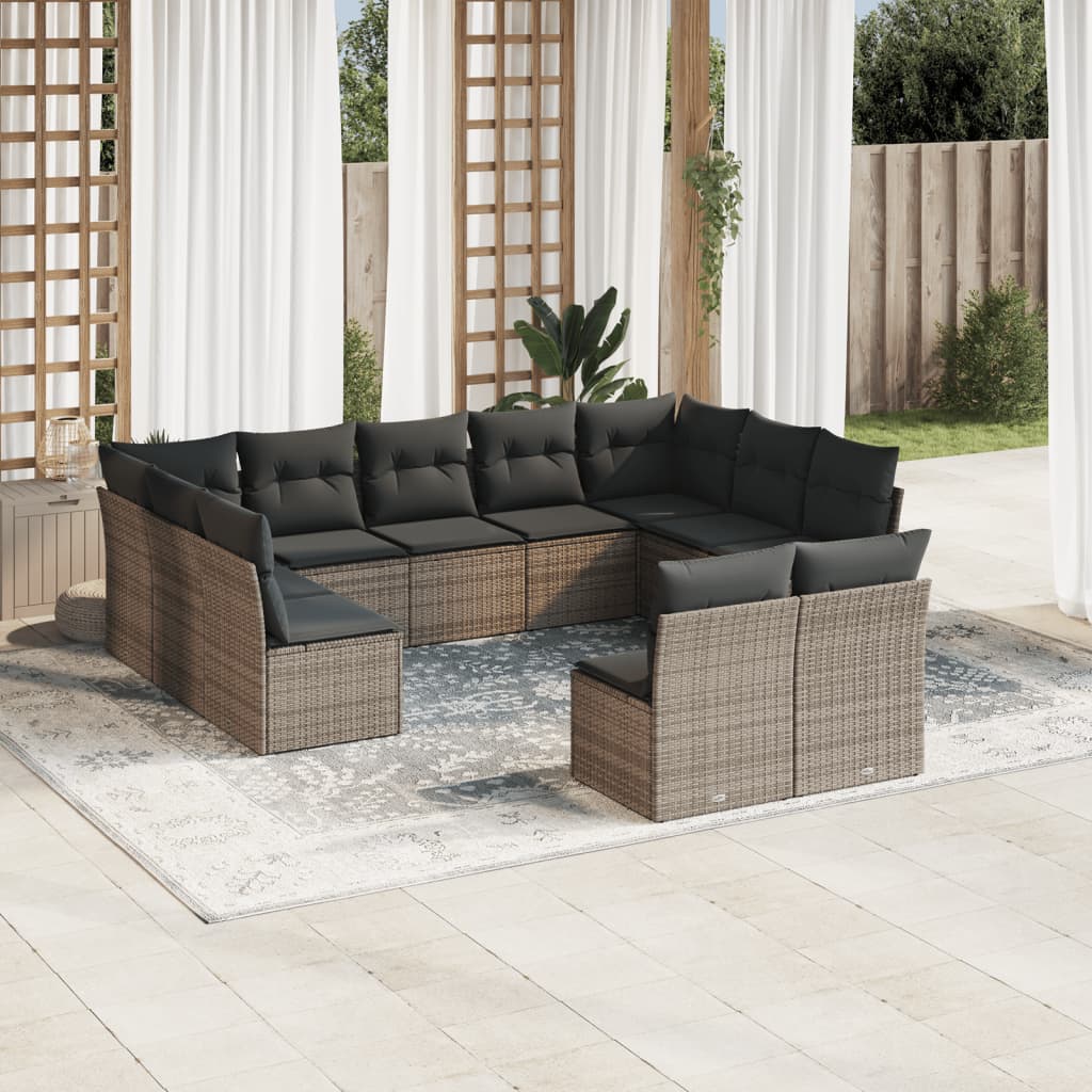 11 Piece Garden Sofa Set with Cushions Grey Poly Rattan