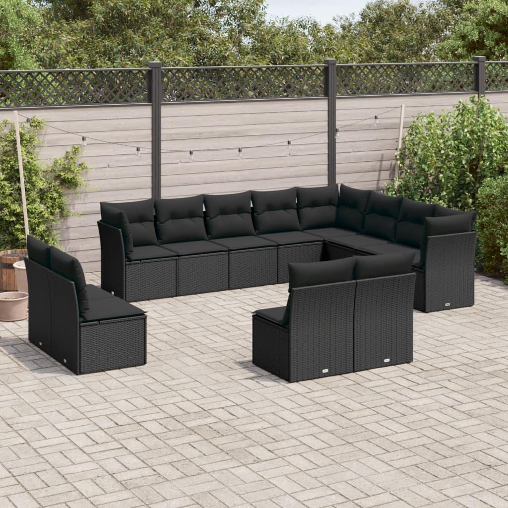 12 Piece Garden Sofa Set with Cushions Black Poly Rattan