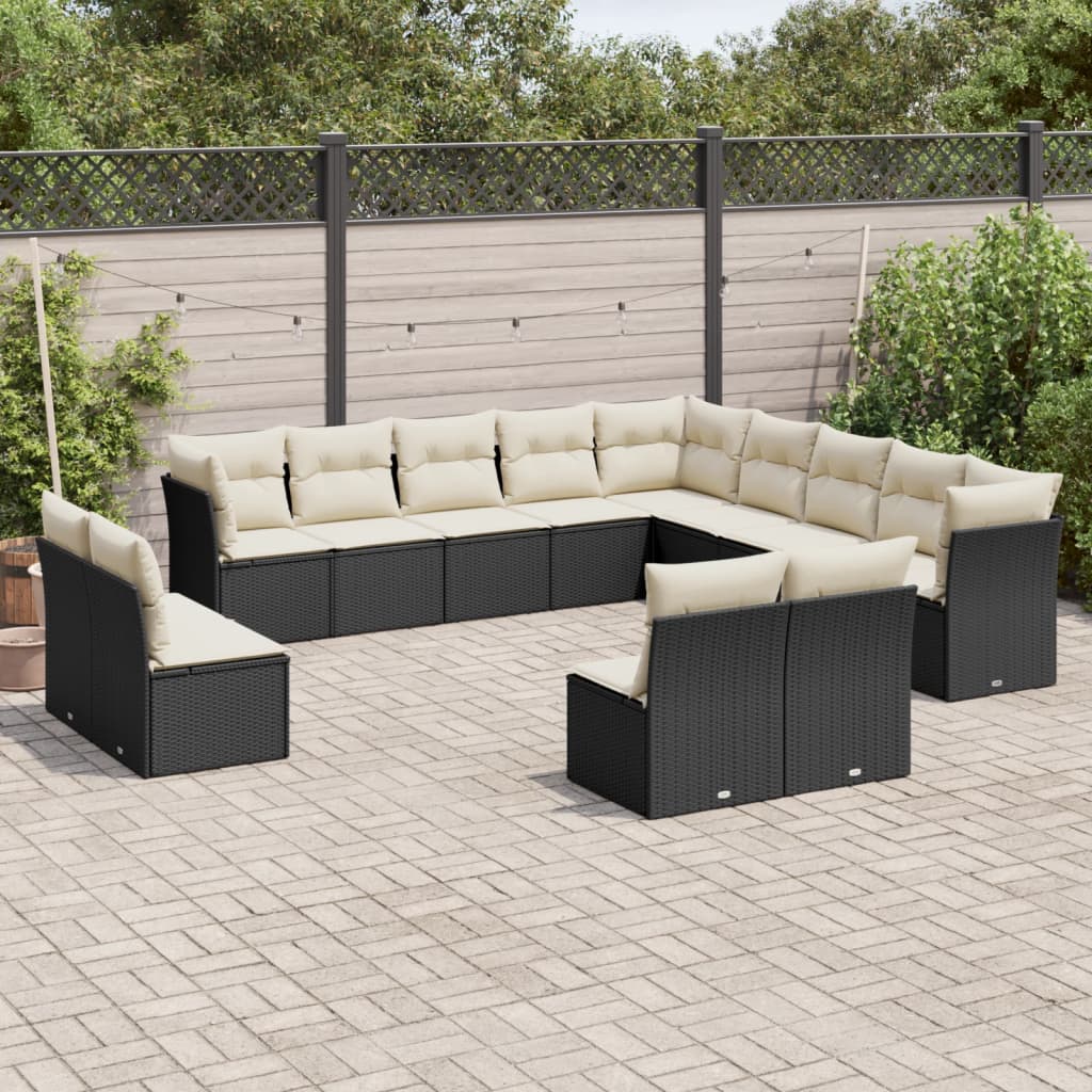 13 Piece Garden Sofa Set with Cushions Black Poly Rattan