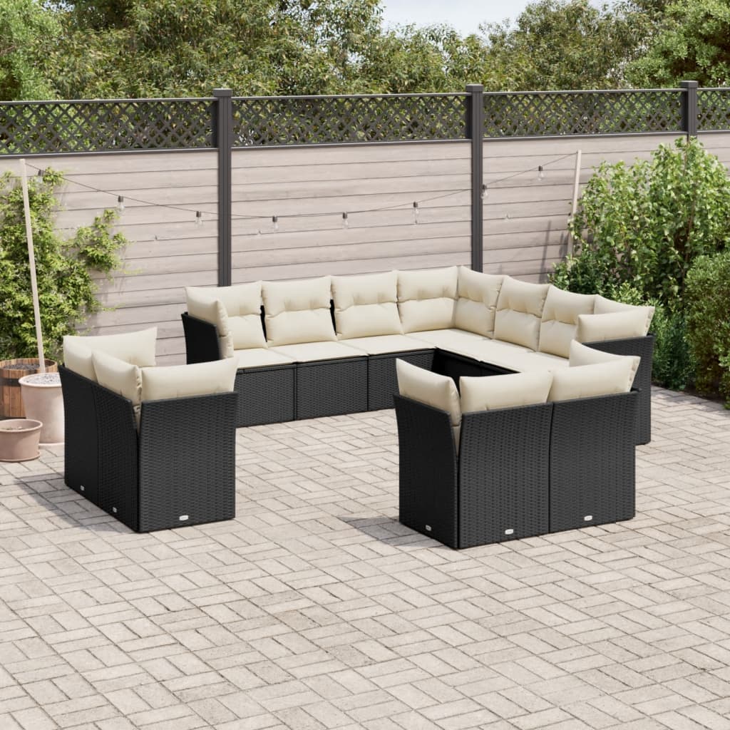 11 Piece Garden Sofa Set with Cushions Black Poly Rattan