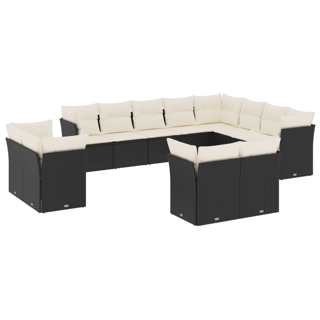 12 Piece Garden Sofa Set with Cushions Black Poly Rattan