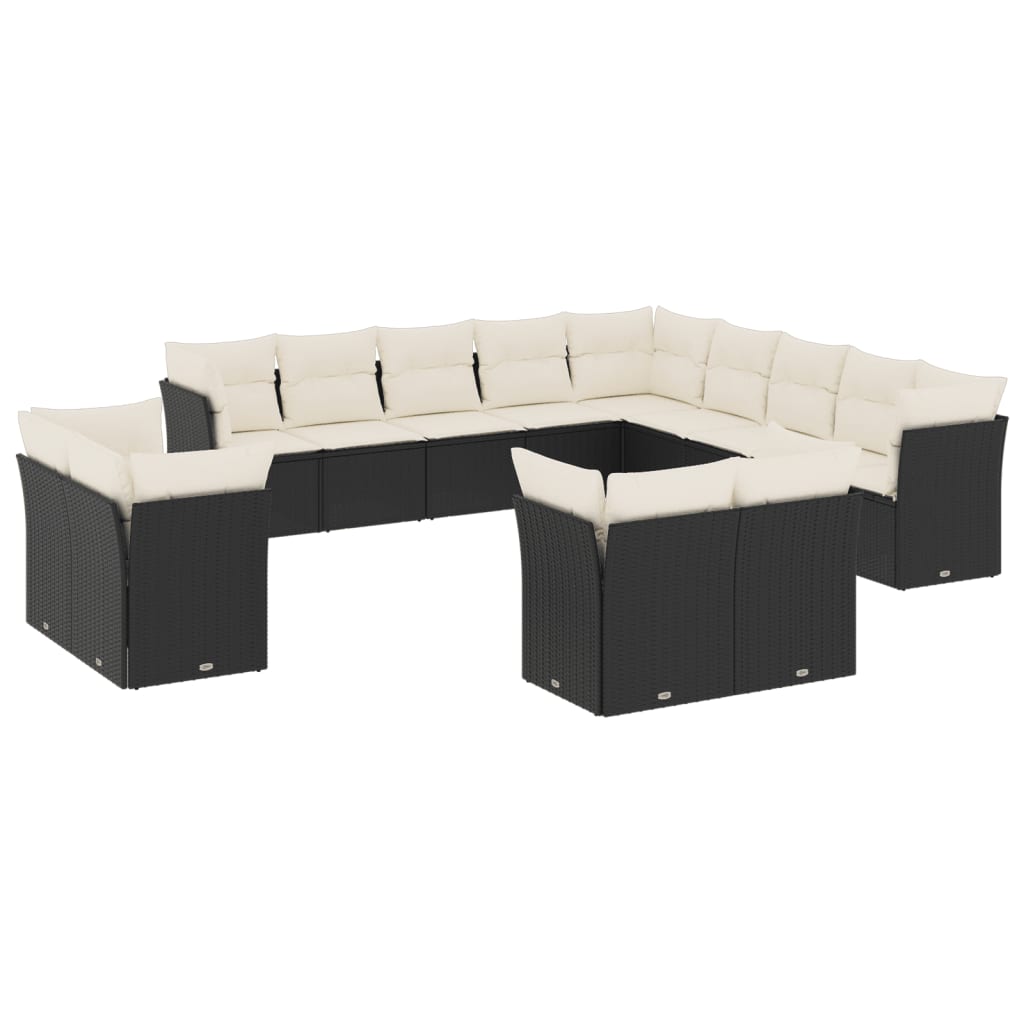 13 Piece Garden Sofa Set with Cushions Black Poly Rattan