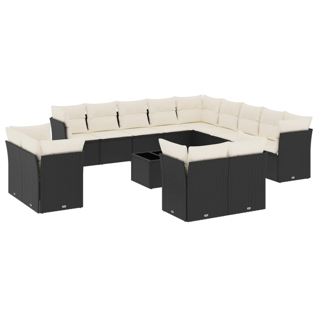 14 Piece Garden Sofa Set with Cushions Black Poly Rattan