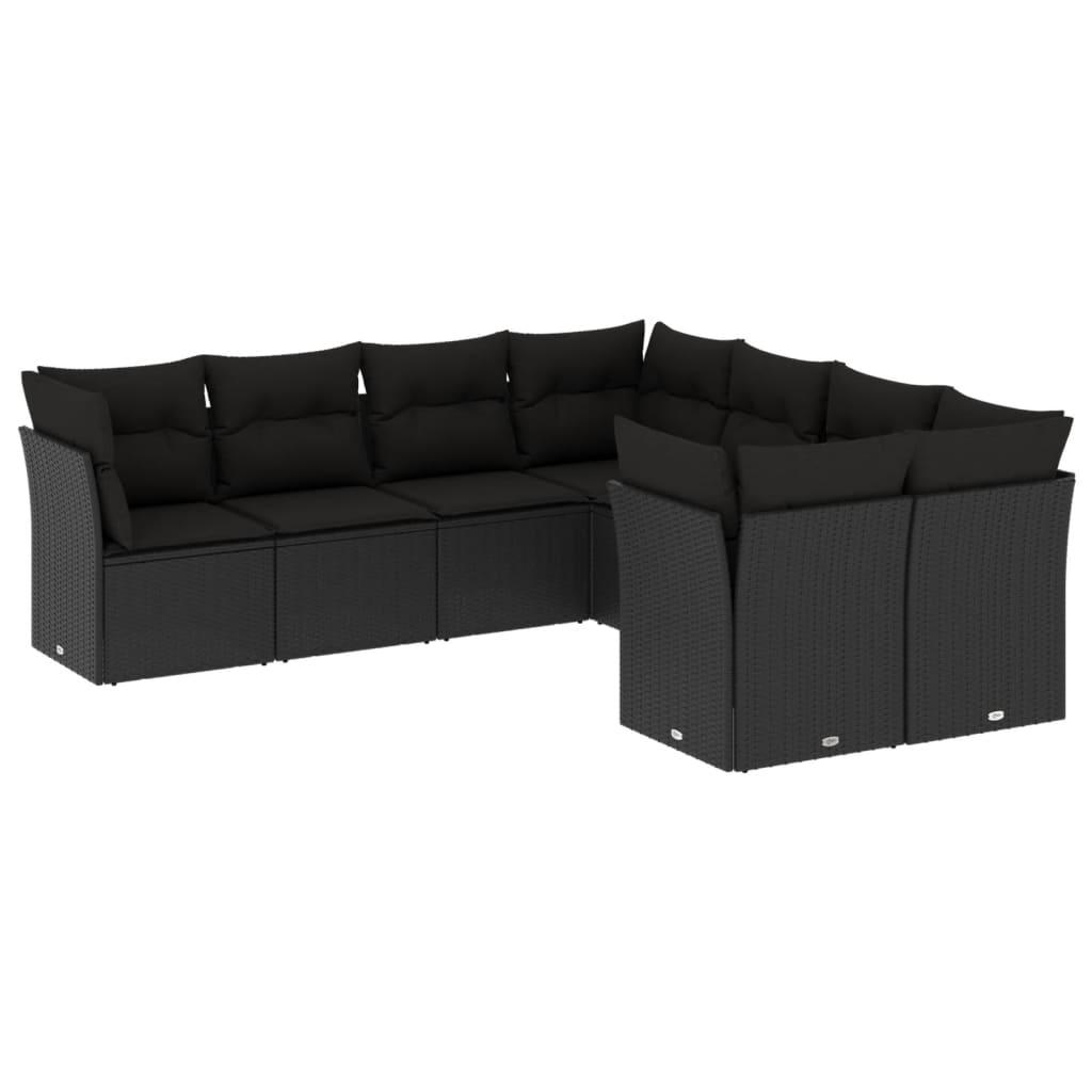 8 Piece Garden Sofa Set with Cushions Black Poly Rattan