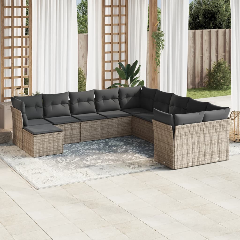 11 Piece Garden Sofa Set with Cushions Grey Poly Rattan