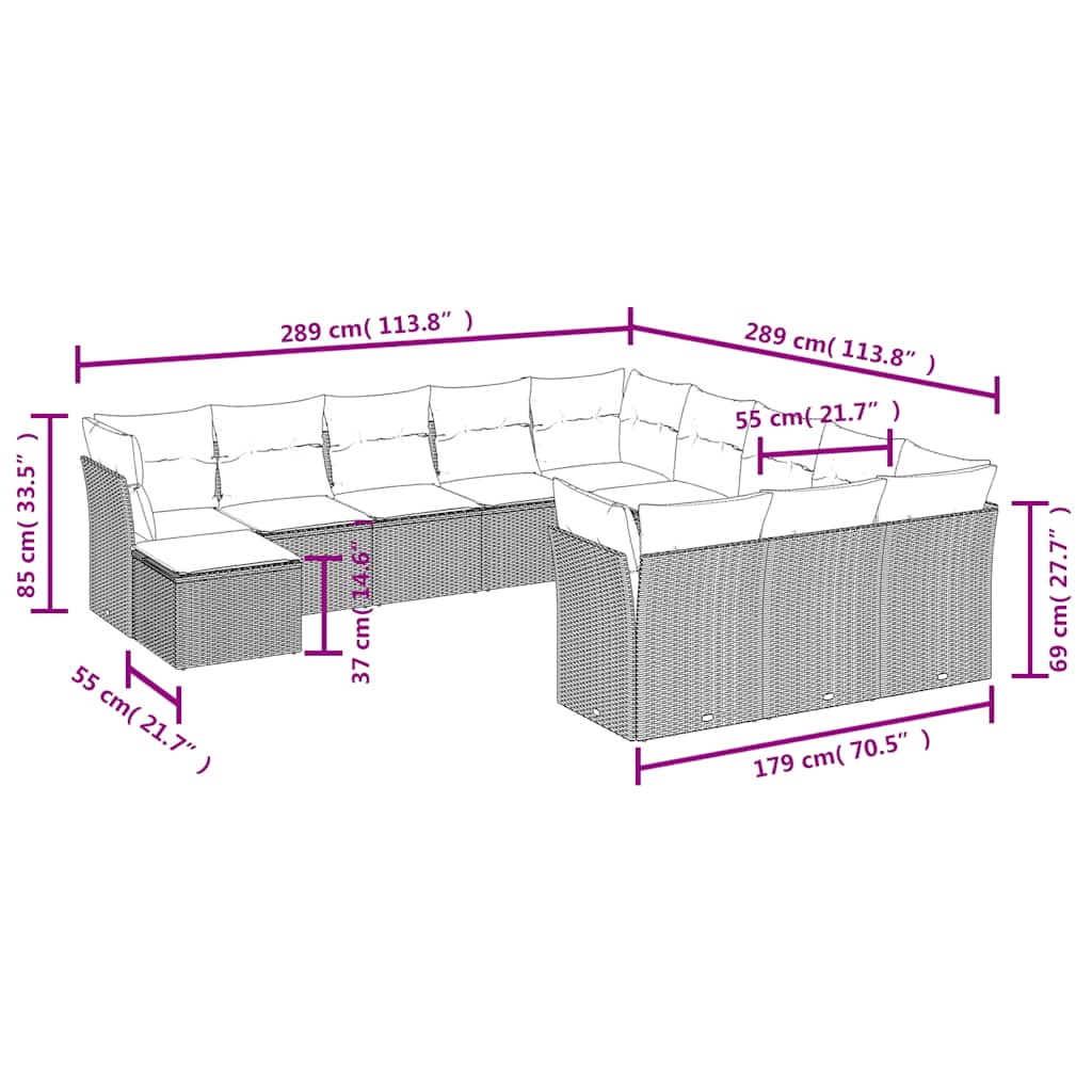 12 Piece Garden Sofa Set with Cushions Black Poly Rattan