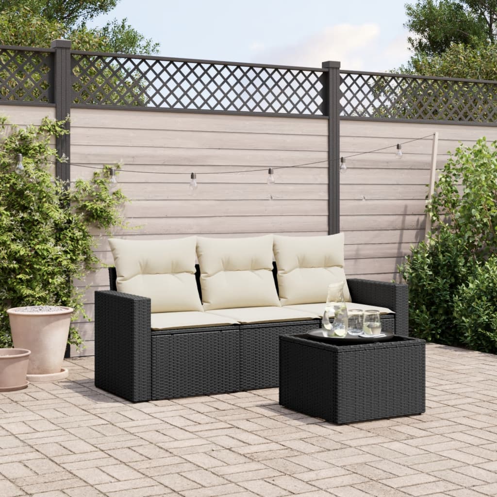 4 Piece Garden Sofa Set with Cushions Black Poly Rattan