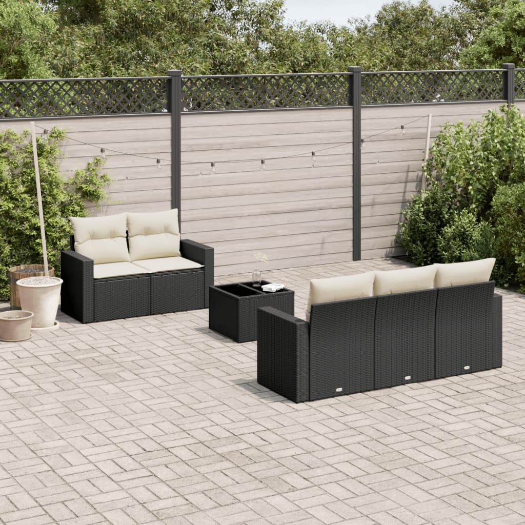 6 Piece Garden Sofa Set with Cushions Black Poly Rattan