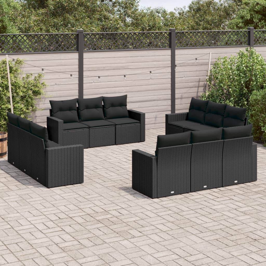 12 Piece Garden Sofa Set with Cushions Black Poly Rattan