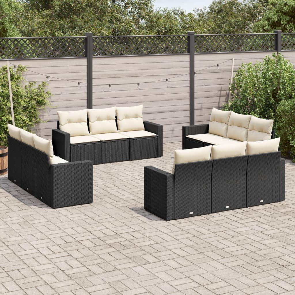 12 Piece Garden Sofa Set with Cushions Black Poly Rattan