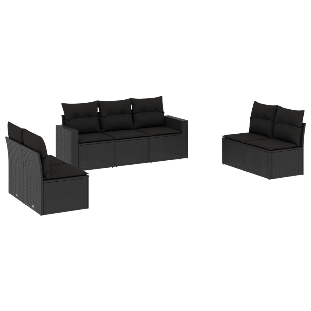 7 Piece Garden Sofa Set with Cushions Black Poly Rattan