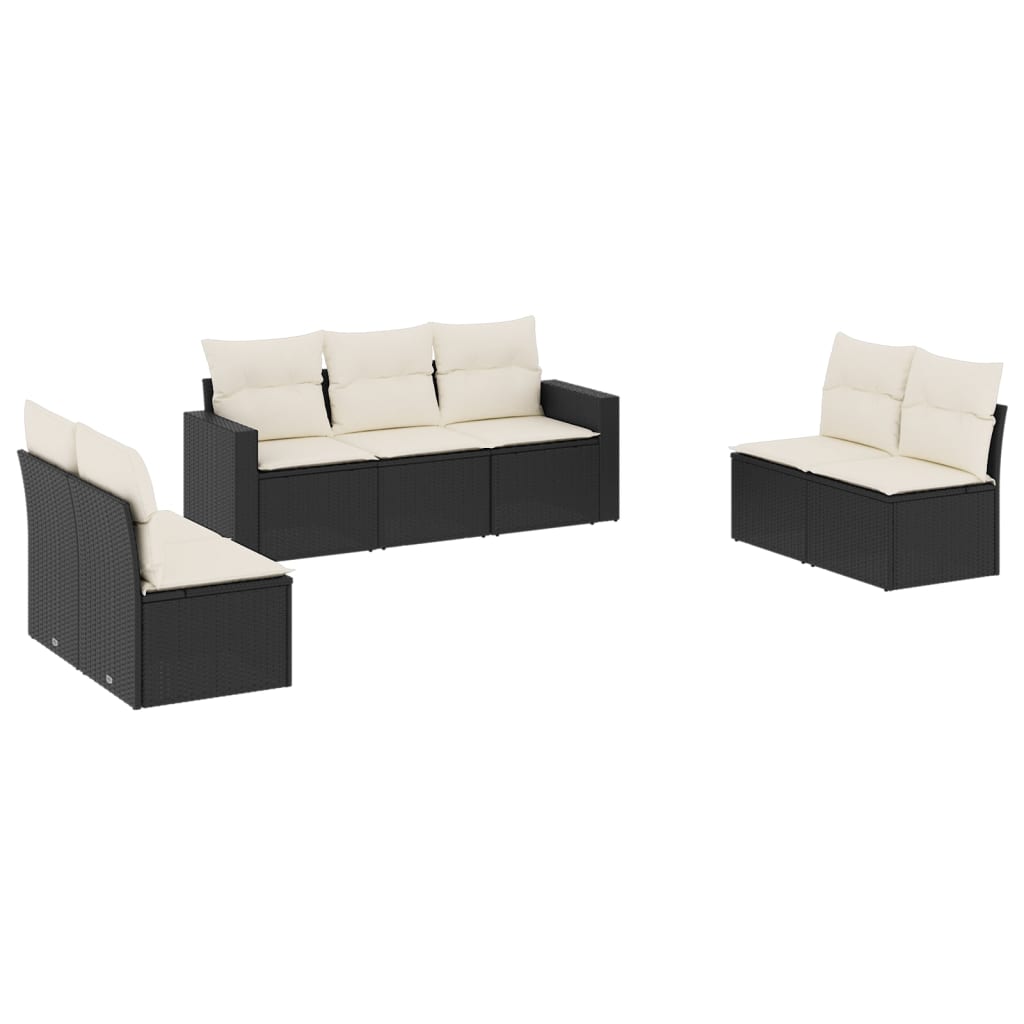 7 Piece Garden Sofa Set with Cushions Black Poly Rattan