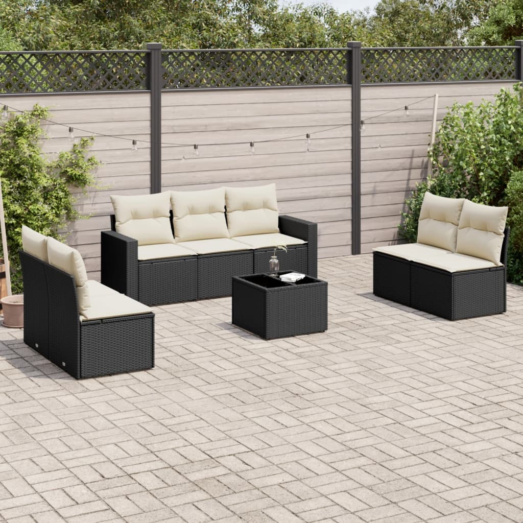 8 Piece Garden Sofa Set with Cushions Black Poly Rattan