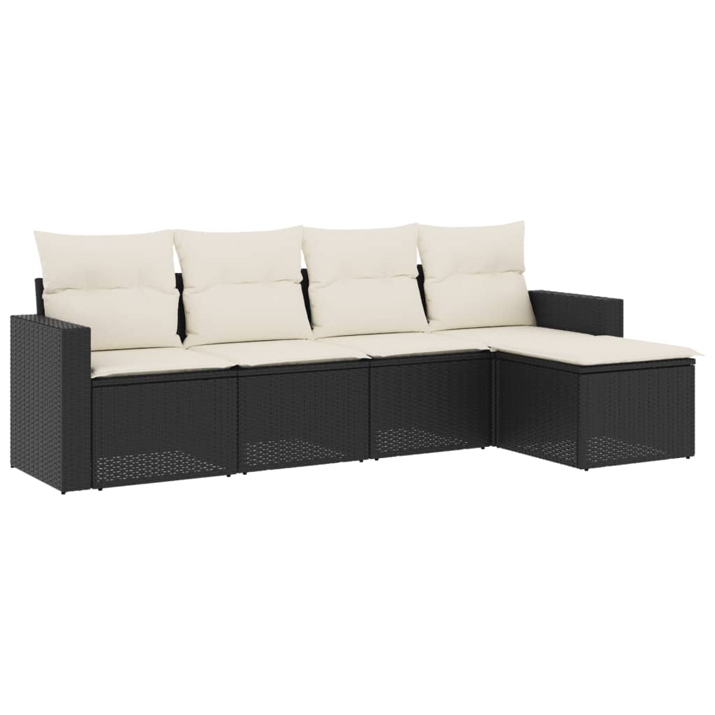 5 Piece Garden Sofa Set with Cushions Black Poly Rattan