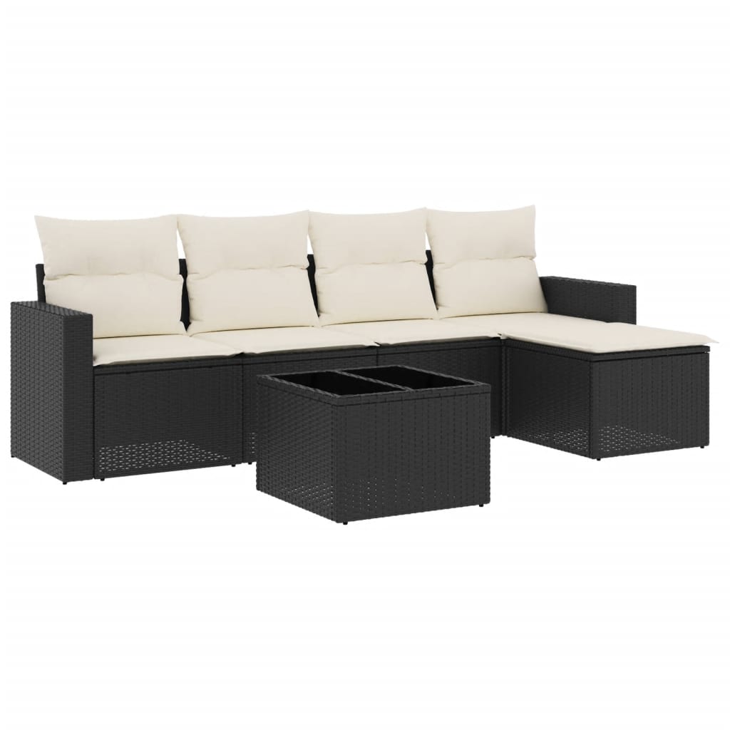 6 Piece Garden Sofa Set with Cushions Black Poly Rattan