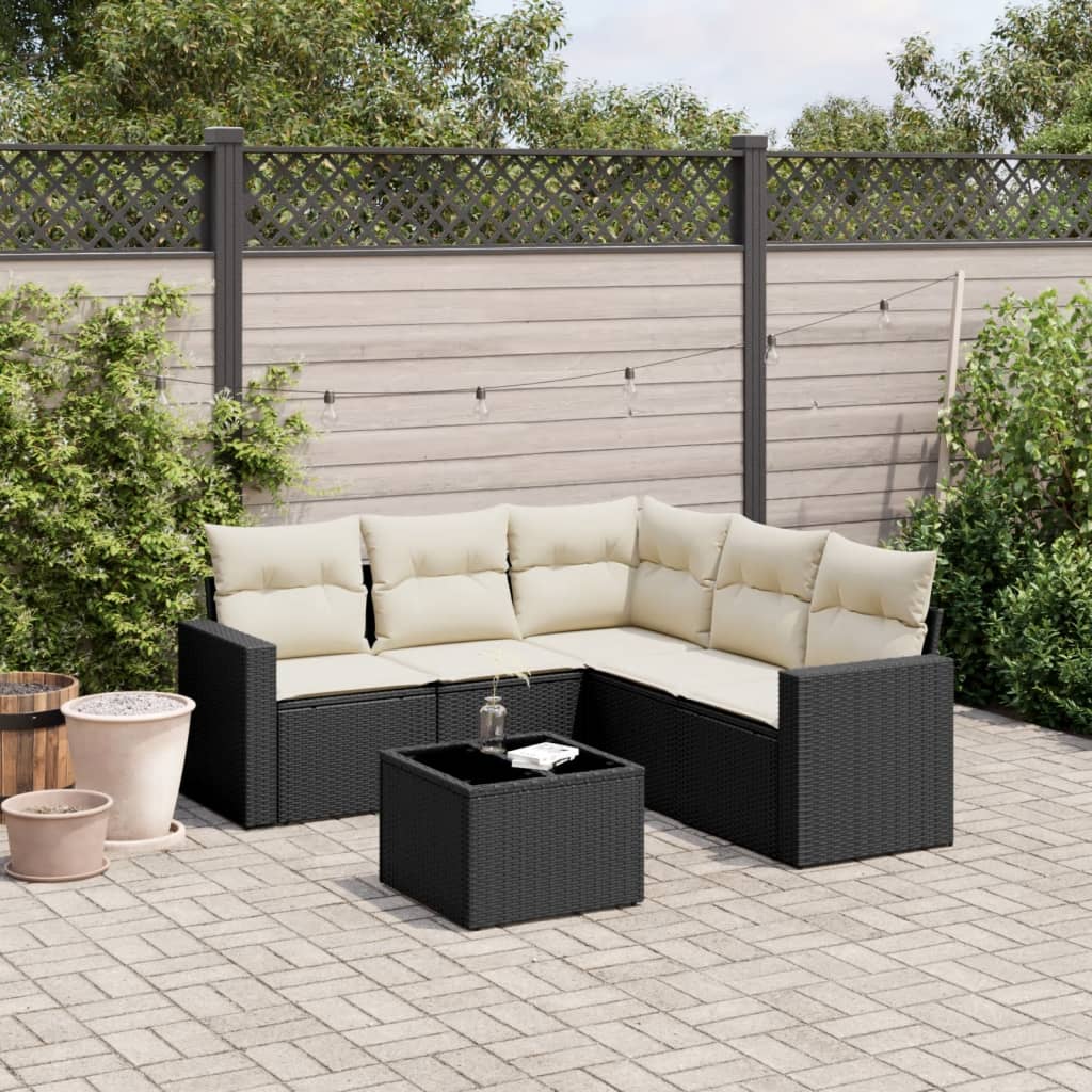 6 Piece Garden Sofa Set with Cushions Black Poly Rattan