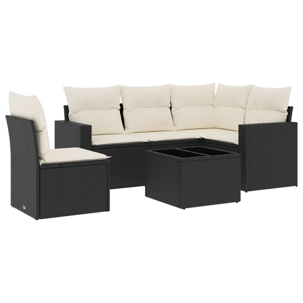 6 Piece Garden Sofa Set with Cushions Black Poly Rattan