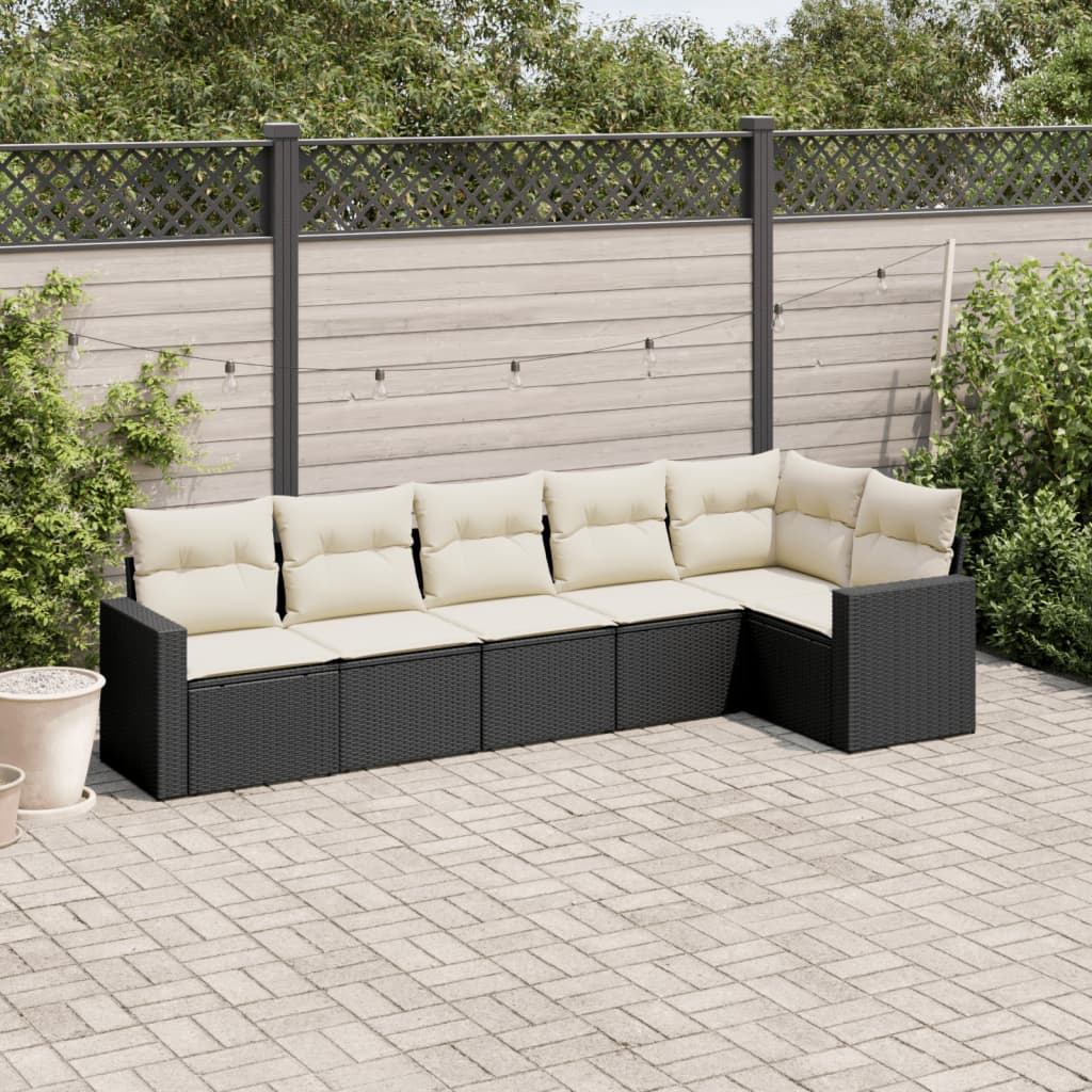 6 Piece Garden Sofa Set with Cushions Black Poly Rattan